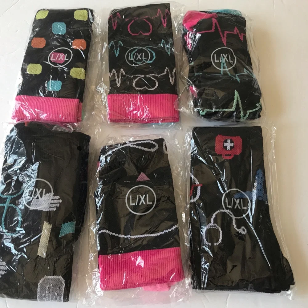 New size Large / XL Nurse Medical Healthcare Themed Compression Socks Lot Of 6